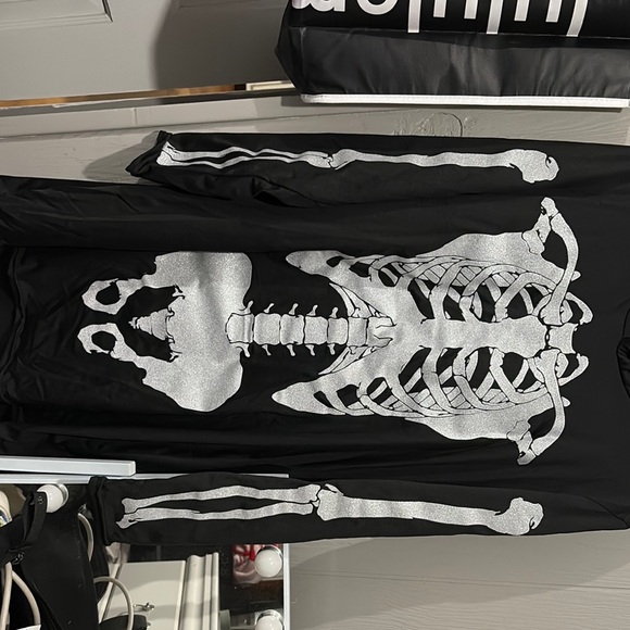 Skeleton Lady Costume with Hooded Dress and Thigh Highs - Picture 2 of 3